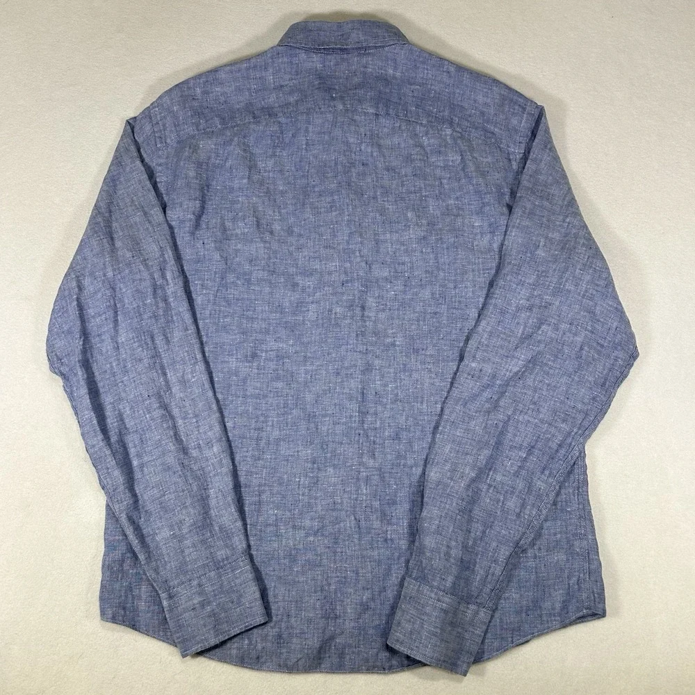 UNTUCKit Mens Medium Blue‎ 100% Linen Long Sleeve Button Up Shirt - Picture 3 of 4